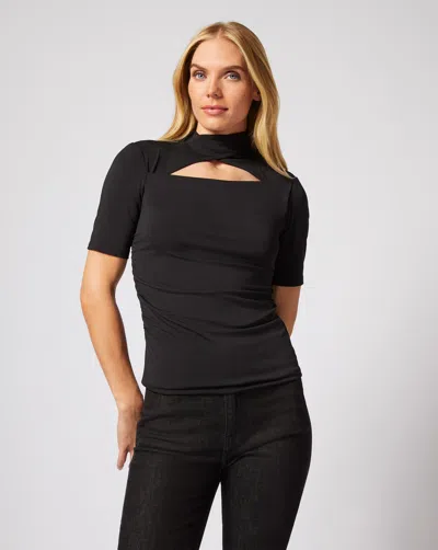 Adrienne Landau Cutout Mock Neck Top In Black