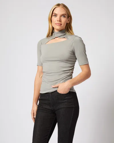 Adrienne Landau Cutout Mock Neck Top In Gray