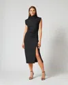 Adrienne Landau Draped Mock Neck Midi Dress In Black