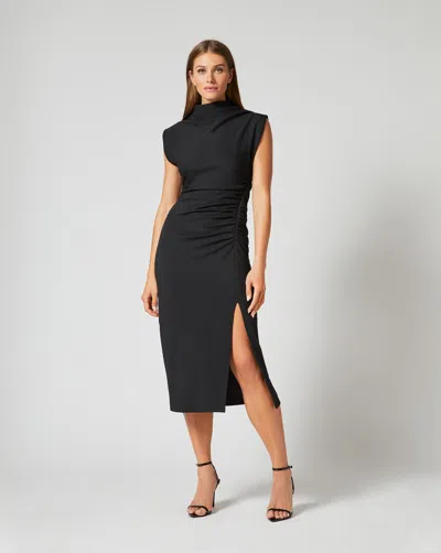 Adrienne Landau Draped Mock Neck Midi Dress In Black