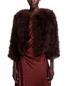 Adrienne Landau Esti Marabou Feather Jacket In Burgundy