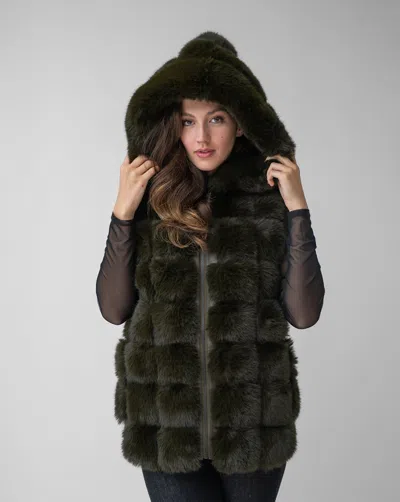 Adrienne Landau Faux Fur & Faux Leather Hooded Vest In Multi
