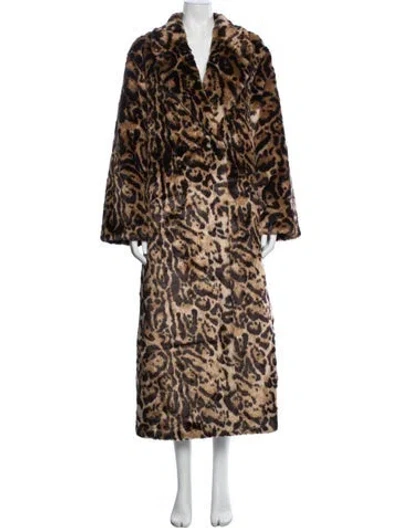 Pre-owned Adrienne Landau Faux Fur Animal Print Faux Fur Coat In Brown
