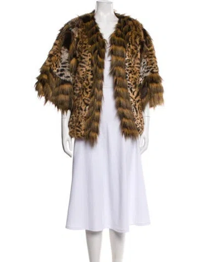 Pre-owned Adrienne Landau Faux Fur Animal Print Faux Fur Jacket In Brown