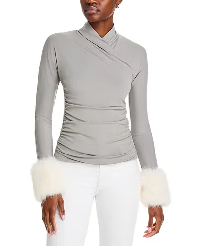 Adrienne Landau Faux Fur Cuff Top In Griffin