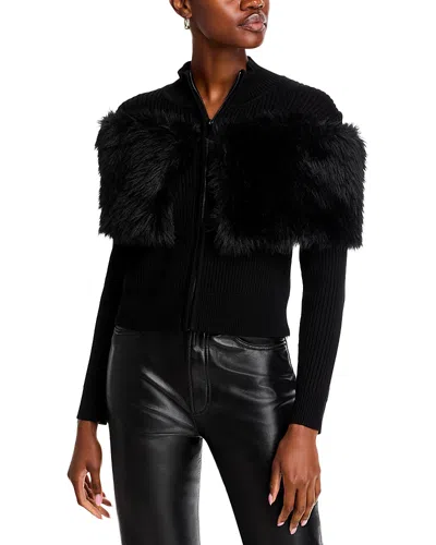 Adrienne Landau Faux Fur Mock Neck Jacket In Jet Black