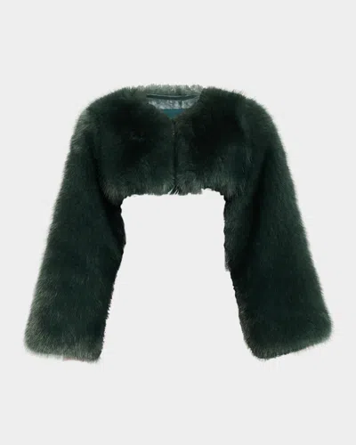 Adrienne Landau Faux Fur Short Jacket In Green