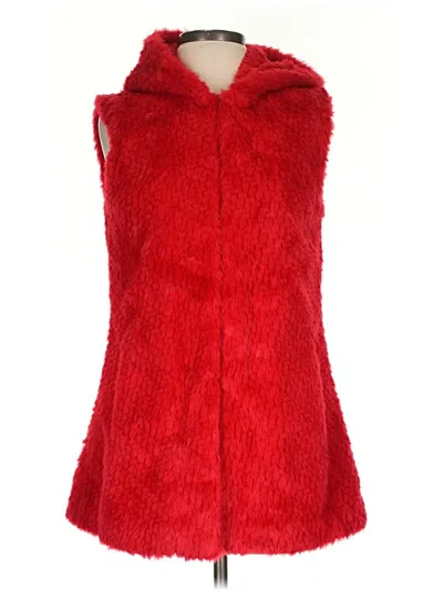 Pre-owned Adrienne Landau Faux Fur Vest In Red