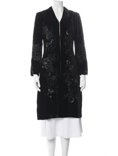 Pre-owned Adrienne Landau Floral Print Coat W/ Tags In Black