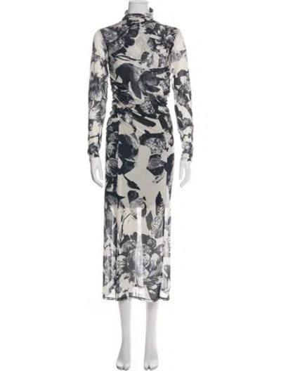 Pre-owned Adrienne Landau Floral Print Long Dress In Green