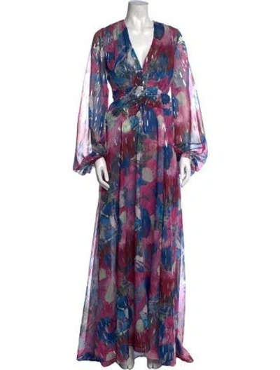 Pre-owned Adrienne Landau Floral Print Long Dress In Multi