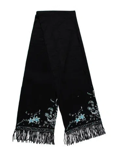 Pre-owned Adrienne Landau Floral Print Shawl In Black