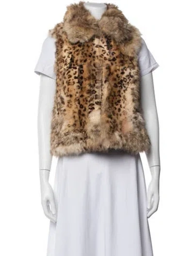 Pre-owned Adrienne Landau Fox Animal Print Faux Fur Jacket In Neutrals