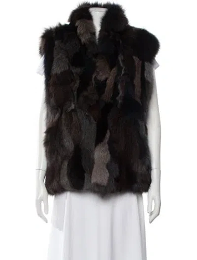 Pre-owned Adrienne Landau Fox Faux Fur Jacket In Black