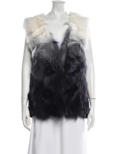 Pre-owned Adrienne Landau Fox Faux Fur Jacket In Blue