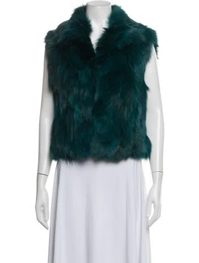 Pre-owned Adrienne Landau Fox Faux Fur Jacket In Blue/green