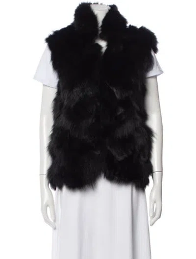 Pre-owned Adrienne Landau Fox Faux Fur Vest In Black