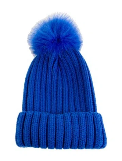 Pre-owned Adrienne Landau Fox Knitted Beanie In Blue