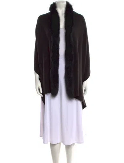 Pre-owned Adrienne Landau Fox Open Front Sweater In Black
