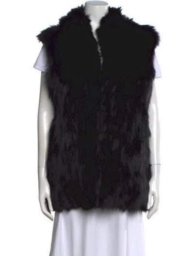 Pre-owned Adrienne Landau Fox Open Front Sweater In Black