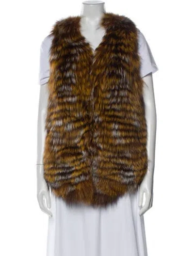 Pre-owned Adrienne Landau Fox Striped Fur Jacket In Brown
