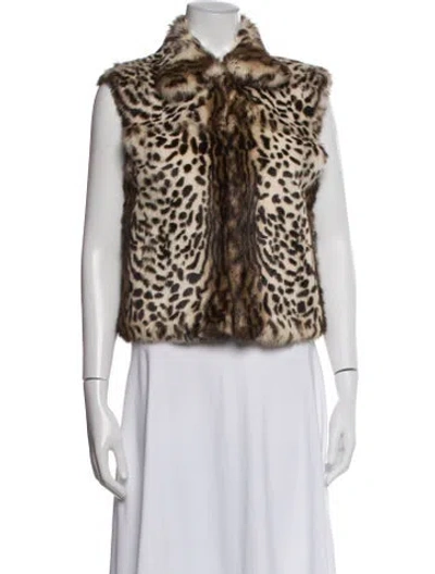 Pre-owned Adrienne Landau Fur Animal Print Faux Fur Jacket In Neutral