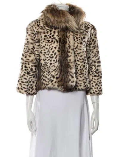 Pre-owned Adrienne Landau Fur Animal Print Faux Fur Jacket In Neutral