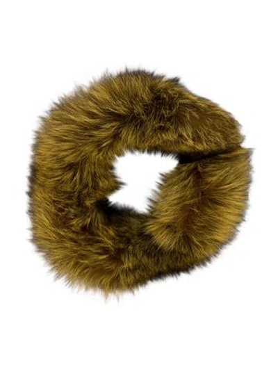 Pre-owned Adrienne Landau Fur Animal Print Scarf W/ Tags In Yellow