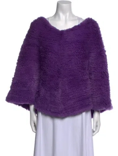Pre-owned Adrienne Landau Fur Bateau Neckline Sweater In Purple