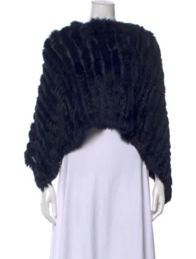 Pre-owned Adrienne Landau Fur Crew Neck Sweater In Blue