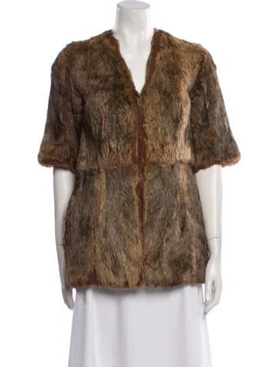 Pre-owned Adrienne Landau Fur Faux Fur Jacket In Brown