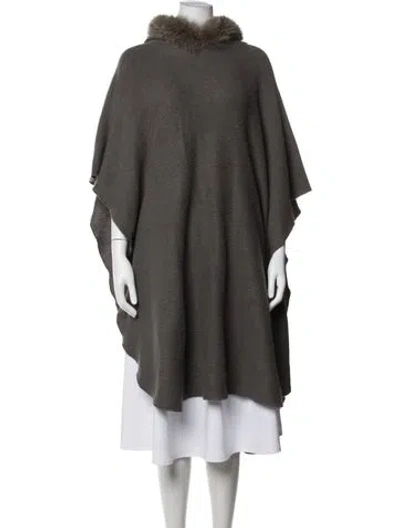 Pre-owned Adrienne Landau Fur Mock Neck Sweater In Grey