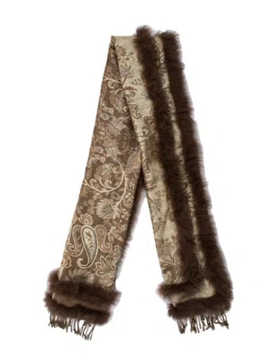 Pre-owned Adrienne Landau Fur Paisley Print Scarf In Brown
