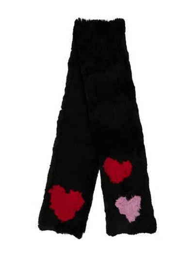 Pre-owned Adrienne Landau Fur Patterned Scarf In Black