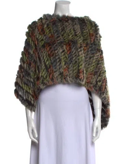 Pre-owned Adrienne Landau Fur Printed Sweater In Multi