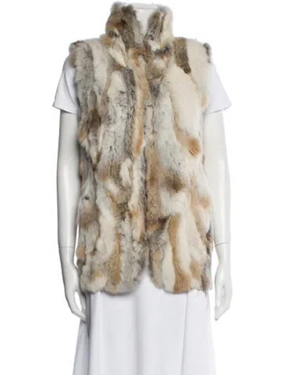 Pre-owned Adrienne Landau Fur Printed Vest In Gray