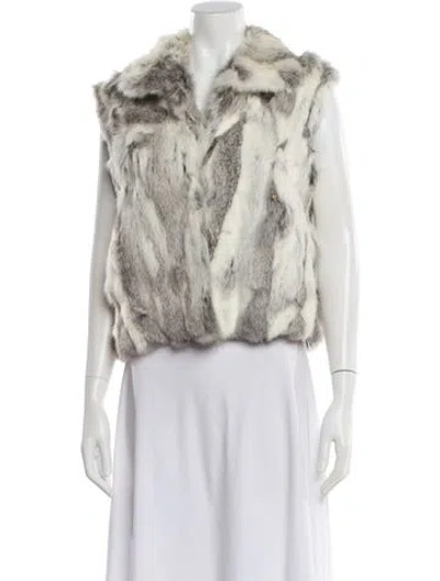 Pre-owned Adrienne Landau Fur Printed Vest In White