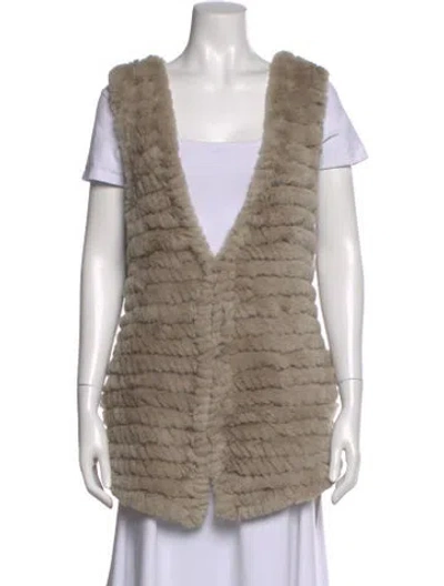 Pre-owned Adrienne Landau Fur Striped Sweater In Gray