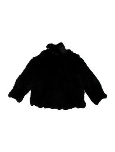 Pre-owned Adrienne Landau Kids' Girls' Solid Rabbit Fur Jacket In Black