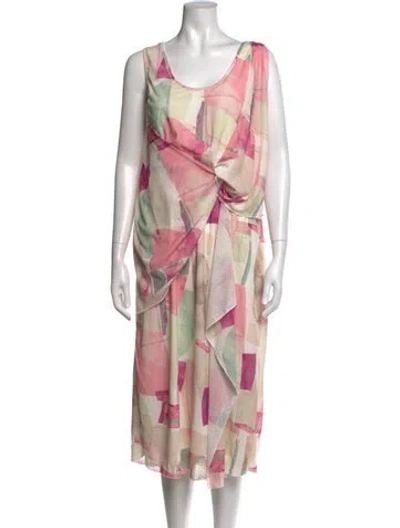 Pre-owned Adrienne Landau Graphic Print Midi Length Dress W/ Tags In Pink