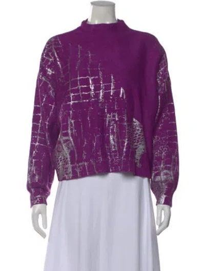 Pre-owned Adrienne Landau Graphic Print Mock Neck Sweater In Purple
