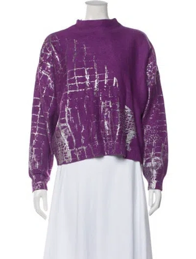 Pre-owned Adrienne Landau Graphic Print Mock Neck Sweater In Purple