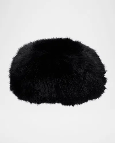 Adrienne Landau Grey Faux Fox Fur Beanie In Jet Black
