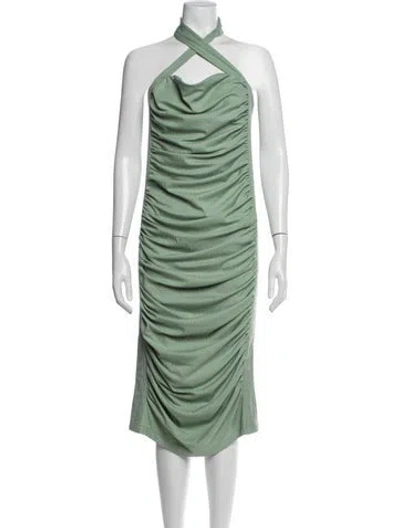Pre-owned Adrienne Landau Halterneck Midi Length Dress In Green
