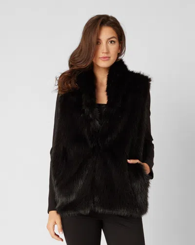 Adrienne Landau Hematite Stand Collar Faux Fur Vest In Black