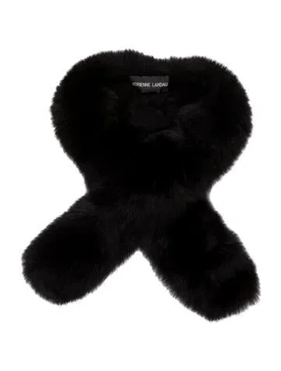 Pre-owned Adrienne Landau Kit Fox Shawl In Black