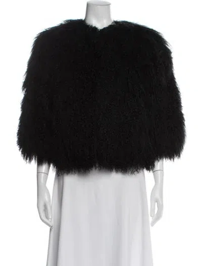 Pre-owned Adrienne Landau Lamb Fur Faux Fur Jacket In Black