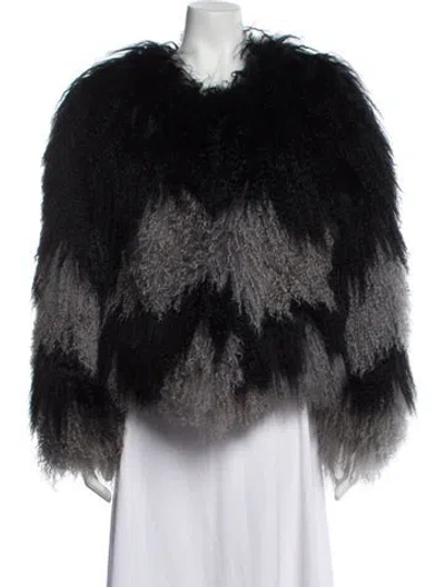 Pre-owned Adrienne Landau Lamb Leather Faux Fur Jacket In Black