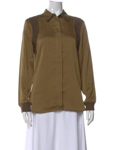 Pre-owned Adrienne Landau Long Sleeve Button-up Top W/ Tags In Green