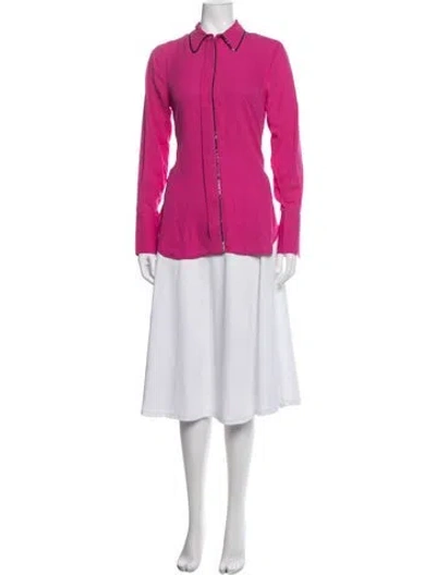Pre-owned Adrienne Landau Long Sleeve Button-up Top W/ Tags In Pink